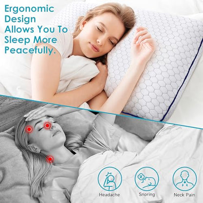 CushyOasis Memory Foam Pillows for Side, Back and Stomach Sleepers, Set of 2, Bed Pillow with Washable Cover and Breathable Mesh, Bed Pillow for Sleeping (Grey，Standard Size)
