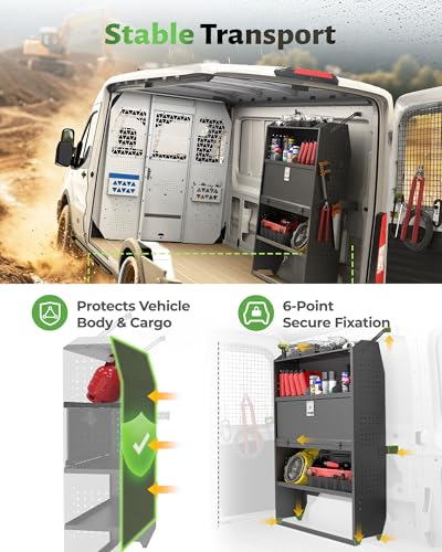 StarONE Heavy-Duty Adjustable Van Shelving with Lockable Door and Hooks, 42"W x 60"H x 13"D,Fit for Transit, Promaster, Chevy Express, Sprinter Mid/High Roof, Steel Cargo Van Storage for Jobsite Tools - size: 42"W x 60"H x 13"D
