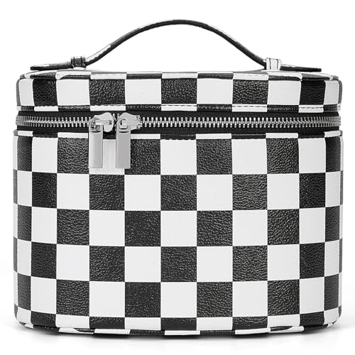 YFGBCX Checkered Makeup Bag Vanity Case with Divider Travel Toiletry Bag Women Cosmetic Bag Makeup Organizer Case - color: Checkered-Black