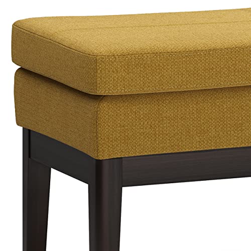 SIMPLIHOME Carlson Ottoman Bench - 45 inch Wide Upholstered Vegan Leather Rectangle Ottoman in Marigold, Mid Century Modern Bench for Bedroom, Entryway or Living Room with Padded Seat - color: Marigold, style: Ottoman Bench