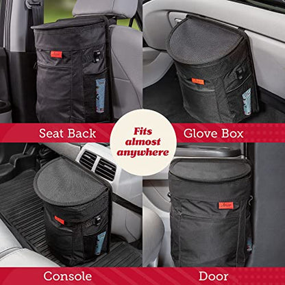 Lusso Gear Spill-Proof Car Trash Can - Leak-Proof Lid & Removable Liner for Car Bin - Travel Organizer with Mesh Pockets - 2.5 Gal, Black w Red Stitching - color: 1-Pack Red, style: 2.5 Gal