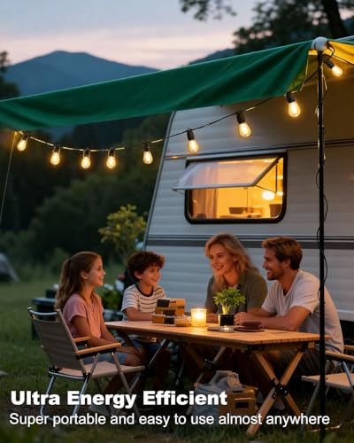 BRIMAX 24.6Ft USB Powered String Lights,10 LED Bulbs Waterproof & Shatterproof Outdoor Camping String Light Dimmable Brightness with Swith for Tents,Patio,Backyard and Holidays,2700K Warm White - style: USB 24FT 10 lights