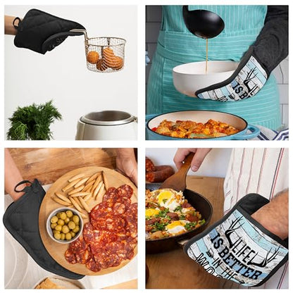 Hunting Cabin Gifts Pot Holders with Pockets, Life is Better in The Woods Moose Pot Holders Heat Resistant Oven Mitts Hot Pads for Kitchen Baking Cooking,Potholders for Kitchens - color: Louyzhut-3