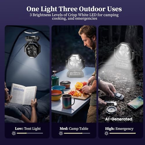 AJVV Camping Fan with Light, Remote and Oscillation, Battery Powered Hanging Tent Fan, Rechargeable Portable for Camp, Outdoor, Emergencies, Fishing, RV Travel, Jobsite - color: Black