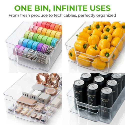 Zulay Kitchen 4 Pack Refrigerator Organizer Bins – Large Clear Fridge Storage Containers with Built-In Handles & Non-Slip Feet - Ideal Fridge Organizers, Kitchen Cabinets, Pantry Organization - size: L 14.75" x W 6.75"