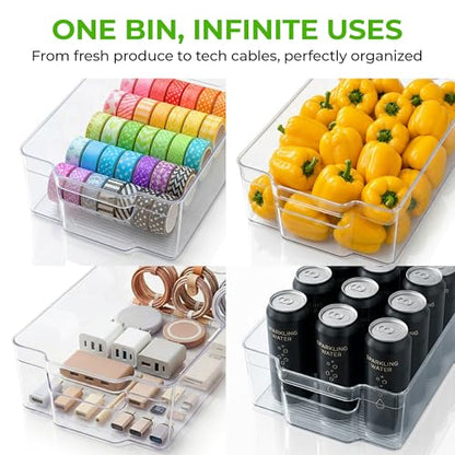 Zulay Kitchen 4 Pack Refrigerator Organizer Bins – Large Clear Fridge Storage Containers with Built-In Handles & Non-Slip Feet - Ideal Fridge Organizers, Kitchen Cabinets, Pantry Organization - size: L 14.75" x W 6.75"