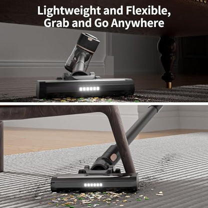 Mojojo Cordless Stick Vacuum Cleaner, 23KPa Handheld Rechargeable Battery Lightweight Small Silver Gray Electirc Broom, 55Mins Runtime for Home Hard Floor Carpet Pet Hair Cleaning