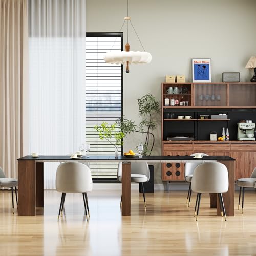 20"-118" Extendable Dining Table for 2-12 People, Modern Modular Extension Table, Space-Saving Extra Long Multifunctional Folding Dining Table, Walnut&Black - color: Black & Walnut, style: 20" - 118.5" (2-12 People)