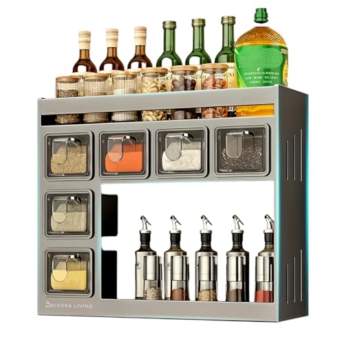 Spice Rack Organizer for Cabinet – Kitchen Space-Saving Storage Solution | Spice Rack Wall Mount or Countertop organizer for pantry, Bathroom or Home Decor.