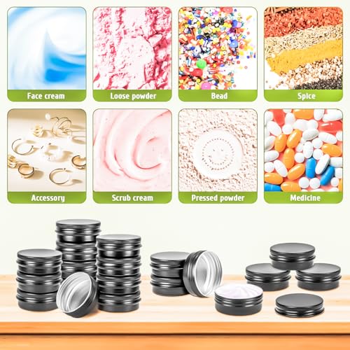 30Pack 2oz Tin Jars, 60ml Metal Tin cans, 2Ounce Aluminum tin can jar Containers with Screw Lid for Lotion Bars, Spices, Salve, Balms, Beard Balm, Toiletries, Creams, Samples, Makeup Cosmetic - color: Black 30pack