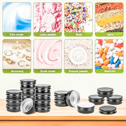 30Pack 2oz Tin Jars, 60ml Metal Tin cans, 2Ounce Aluminum tin can jar Containers with Screw Lid for Lotion Bars, Spices, Salve, Balms, Beard Balm, Toiletries, Creams, Samples, Makeup Cosmetic - color: Black 30pack