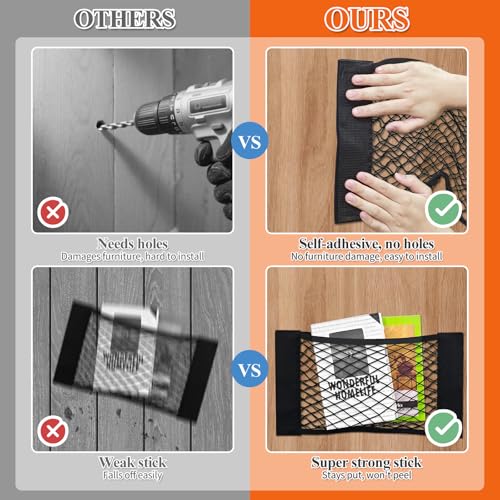 Gute 4PCS RV Cargo Storage Mesh Net,Elastic Stretchable Netting with 8 Adhesive Strip Wall Stickers - Fit for SUV, Truck