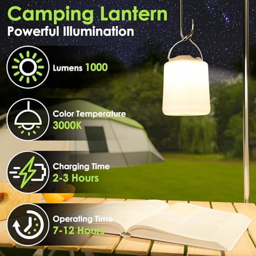 BOBKID LED Camping Lantern, Rechargeable Camping Light, 4 Modes Outdoor Flashlights Lanterns with 1000LM, Water Resistant Portable Emergency Camp Light for Hurricane Hiking Survival Kits - Khaki - color: Khaki