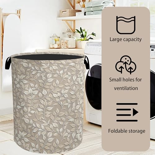Beige Leaves Modern Laundry Basket - Heavy Duty 60L Dirty Clothes Organizer, Water Resistant Foldable Hamper for Men Women - color: Beige Leaves Modern