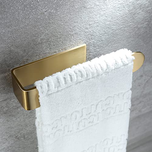 Taozun Adhesive Towel Rack/Hand Towel Holder, Gold Towel Holder for Bathroom Towel Bar Stick on Wall, Stainless Steel Brushed Towel Ring, 2 Packs - color: Gold, size: 8-inch(2 Pack)