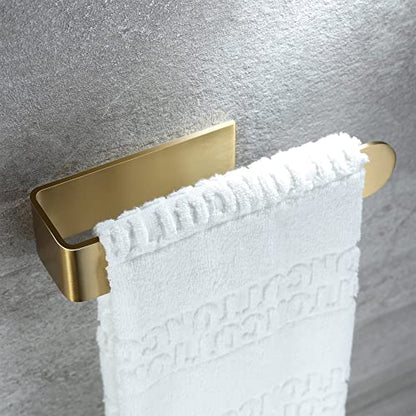 Taozun Adhesive Towel Rack/Hand Towel Holder, Gold Towel Holder for Bathroom Towel Bar Stick on Wall, Stainless Steel Brushed Towel Ring, 2 Packs - color: Gold, size: 8-inch(2 Pack)