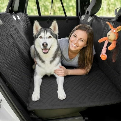 Car Back Seat Extender for Dogs – 40% Extra Space, 600D Oxford Waterproof Dog Car Seat Cover with Hard-Bottom Bridge, Non-Slip Base, Mesh Window & Storage Pockets – Foldable Design