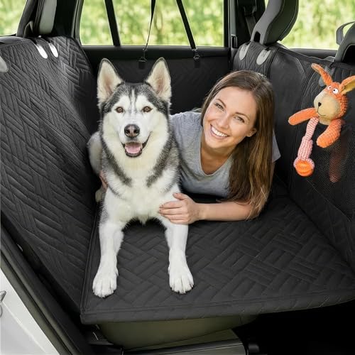 Car Back Seat Extender for Dogs – 40% Extra Space, 600D Oxford Waterproof Dog Car Seat Cover with Hard-Bottom Bridge, Non-Slip Base, Mesh Window & Storage Pockets – Foldable Design
