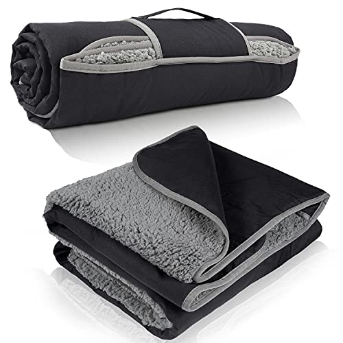 Tirrinia Waterproof Outdoor Blanket with Sherpa Lining, Windproof Triple Layers Warm Comfy Foldable for Camping Stadium, Beach, Picnic, Grass, Concerts, Car, Dog, 51''X 59'' & 59''X 80'' - color: Black/Grey, size: 59” x 80”