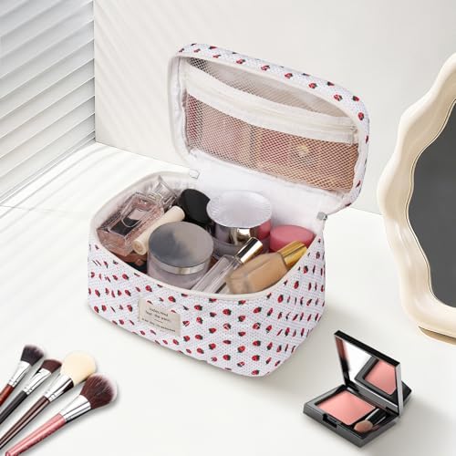 Gosect Large Makeup Bag, Cute Cosmetic Bag for Women Girls, Floral Coquette Aesthetic Toiletry Bag, Travel Make Up Organizer Bag (Strawberry) - color: 038Strawberry