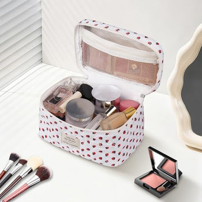 Gosect Large Makeup Bag, Cute Cosmetic Bag for Women Girls, Floral Coquette Aesthetic Toiletry Bag, Travel Make Up Organizer Bag (Strawberry) - color: 038Strawberry