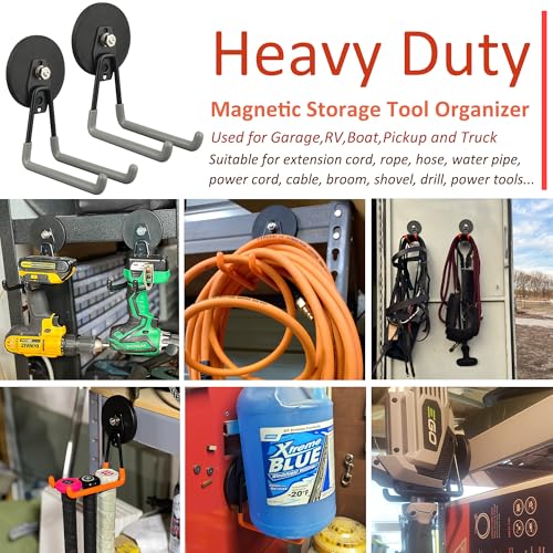ULIBERMAGNET Magnetic Hooks,Heavy Duty Magnet Hooks,Large Manget with Hooks for Metal Cabinet Pegboard Garage Shelve Cart,2 Pack Tool Hook for Hammer Drill,Garden Tool(3.46inch/Silver) - style: 3.46" Large Extra Strong XL Grey 2PC