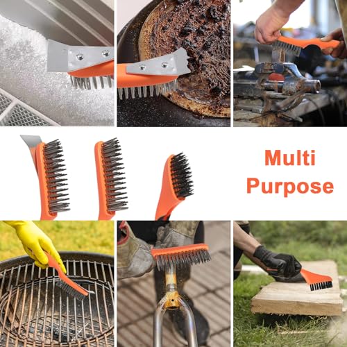 Wire Brush Cleaning Set 3Pc,Detail Brush 10-1/2" and 8",for Cleaning Welding Slag,Rust and Dust.Stainless Steel Brushes with Strong Handle & Metal Scraper,from VASTOOLS - style: WB-3