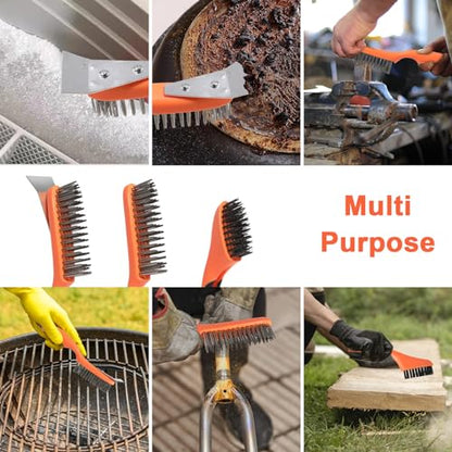 Wire Brush Cleaning Set 3Pc,Detail Brush 10-1/2" and 8",for Cleaning Welding Slag,Rust and Dust.Stainless Steel Brushes with Strong Handle & Metal Scraper,from VASTOOLS - style: WB-3