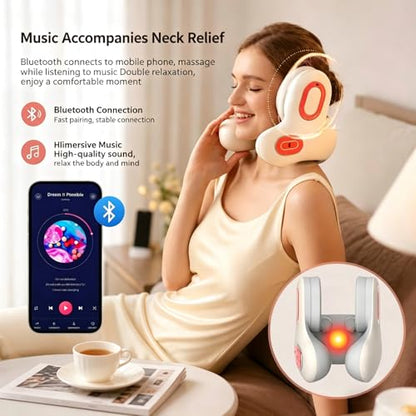 Travel Neck Pillow with Heat Vibration Bluetooth Support | Neck Support with Heating Vibration & Built-in Bluetooth Speaker Portable for Plane Car Travel Built-in Audio for Daily Rest