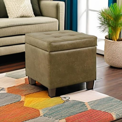 HomePop Square Tufted Storage Ottoman - Distressed Brown Faux Leather Small - color: Light Brown