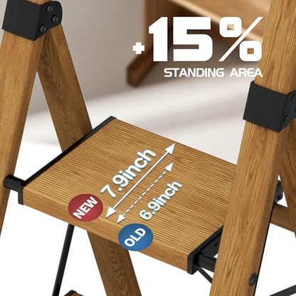 5 Step Step Ladder,Lightweight Folding Step Stool with Anti-Slip Aluminum Wide Pedal&Convenient Handgrip,Steel Ladder for Household and Office(Woodgrain) - color: Woodgrain, size: 5 Step