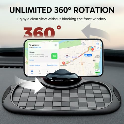 Multifunction Car Anti Slip Mat, 360° Rotatable Phone Holder Dashboard Pad with Temporary Parking Number, Anti Skid Organizer for Phone Sunglasses Keys (Black-Gray Checkered Pattern) - color: Black-Gray Checkered Pattern