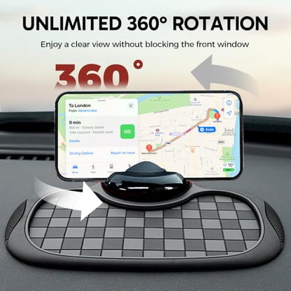 Multifunction Car Anti Slip Mat, 360° Rotatable Phone Holder Dashboard Pad with Temporary Parking Number, Anti Skid Organizer for Phone Sunglasses Keys (Brown-Gray Checkered Pattern) - color: Brown-Gray Checkered Pattern