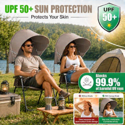 Universal Wind-Resistant Chair Umbrella Canopy, Foldable Portable UPF 50+ Sun Shade Attachment with Adjustable Clamp, Fits Most Beach, Camping, Lawn, Sports, Tanning, Zero Gravity Chairs, Patented - style: Regular