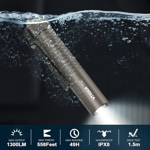 VTIGER T1A Mini Pocket EDC Flashlight with Clip,1300 Lumen Compact AA Rechargeable LED Little Flashlights, Super Bright Tail Switch Small Flash Light with Magnet for Camping,Hiking,Outdoor,Emergency - color: Brown