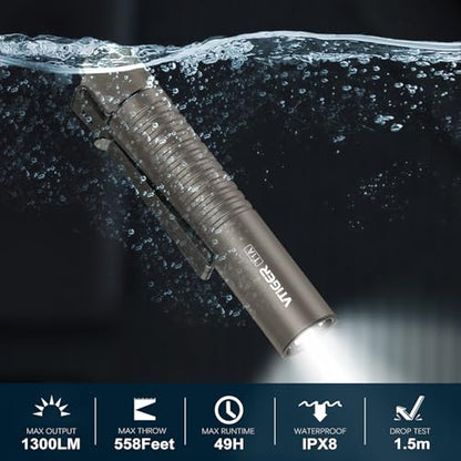 VTIGER T1A Mini Pocket EDC Flashlight with Clip,1300 Lumen Compact AA Rechargeable LED Little Flashlights, Super Bright Tail Switch Small Flash Light with Magnet for Camping,Hiking,Outdoor,Emergency - color: Brown