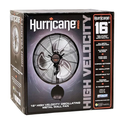 Hurricane 16" High Velocity Pro Oscillating Metal Wall Mount Fan w/ 3 Speeds, Black - Corded Electric Air Cooling Unit w/Powerful 2400 CFM Airflow for Home, Garage, Gym, Workshop & Greenhouse - style: 16" High Velocity
