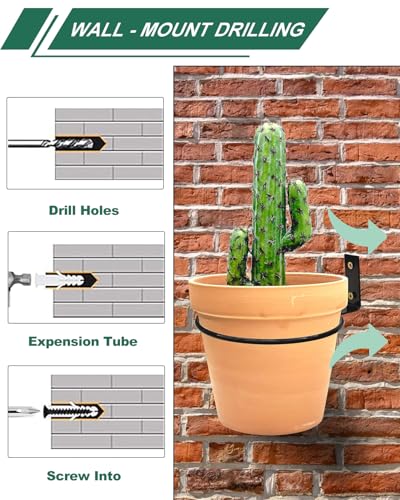 vensovo 6 Pack 8 Inch Wall Mounted Plant Holder - Heavy Duty Metal Flower Pot Hanger Rings - Space Saving Bracket Hooks for Indoor Outdoor Plants Decor, Black - size: 8 Inch