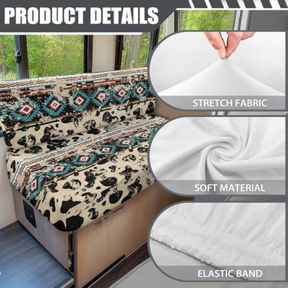 Southwest Aztec RV Dinette Cushion Covers Stretch RV Couch Covers for Sofa Cow Print Camper Cushion Slipcover RV Furniture Covers Protector for Travel Trailer Couch - color: Cow Print Southwest Aztec