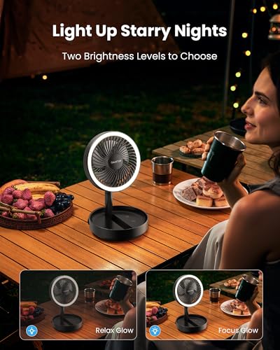 Gaiatop Foldable Small Desk Fan with LED Night Light, Wireless 6000mAh Battery Powered Portable Fan USB Rechargeable, Bedroom Office Dorm Travel Camping Cruise Essentials, Gifts for Women Men, Black - color: Black