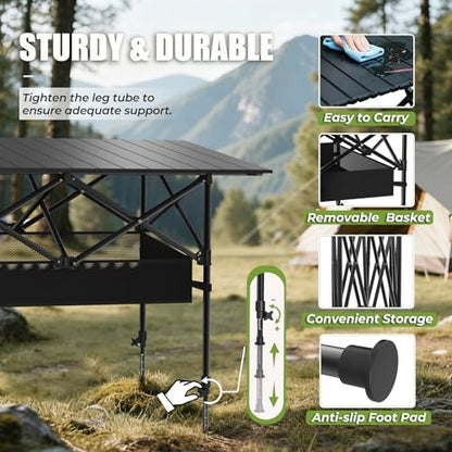 Camping Table Portable, Folding Roll-Up Picnic Table with Carry Bag & Detachable Storage Pockets, Lightweight Outdoor Table for Camping, Beach, Backyard, Party, BBQ, Patio - size: Camping Table