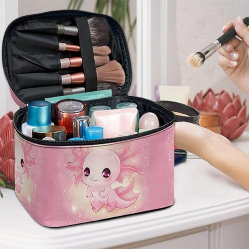 Flashideas Cute Axolotl Makeup Bag Skincare Bag Large Capacity Travel Toiletry Bag Easy to Take Can Hold Makeup Brushes Skincare with Handle for Jewelry, Lipstick, Cosmetic Box - color: Cute Axolotl 1