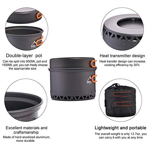 widesea Camping Cookware Outdoor Pot Pan Cooking Equipment Heat Exchange Design for Hiking Backpacking Travel - style: For 2-3 Person