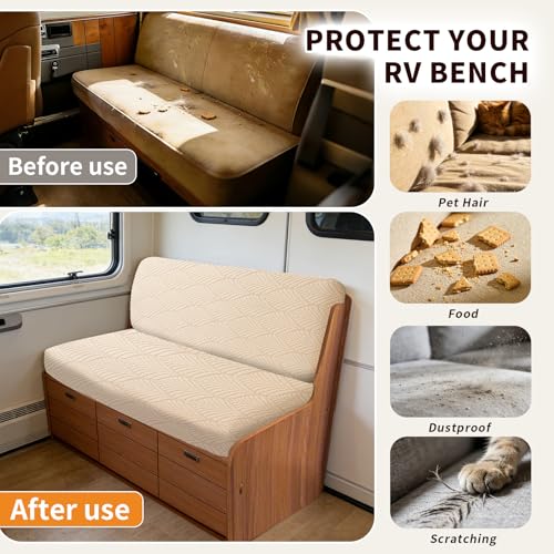 RV Dinette Cushion Covers, 4PCS Leaf RV Couch Cover, Camper Cushion Covers, Camper-rv Sofa Cover for Couch, Bench Seat & Dinette Booth Cushions(Beige White,[39.4" to 49.2"]×[19.7" to 25.6"]) - color: Leaf/Beige White/4pcs