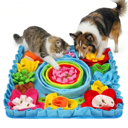 Upgraded Snuffle Mat for Dogs, 19.7''x19.7'' Interactive Feed Game for Boredom, Felt Wool Dog Feeding Mats for Small/Medium/Large Dogs, Encourages Natural Foraging Skills and Stress Relief - color: Blue