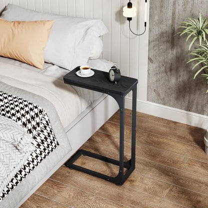 QEEIG Narrow C Shaped Side Table Set of 2 Living Room Sets Slim Couch Tray Tables Skinny Thin Small Modern 7 inch Width, Black (017-18B) - color: C. Black, size: 7.1" Width