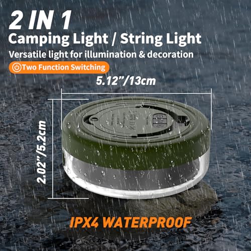 Camping String Lights, Camping Essentials 2 in 1 Quick Storage 32.8FT Rechargeable Waterproof Tent Lights with with 6 Modes, Portable LED Hanging Light for Outdoor Patio Awning Garden Party