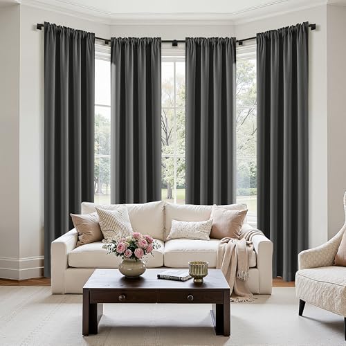 MIULEE Blackout Curtains 4 Panels Sets Dark Grey 84 Inch Length, Top and Bottom Rod Pocket Room Darkening Curtains for Living Room Bedroom Windows, 4 Pack Thermal Insulated Light Blocking Curtain - color: Dark Grey, size: 40"W x 84"L (Pack of 4)