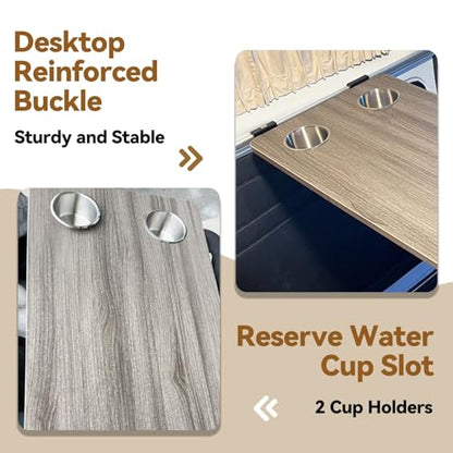 RV Wall Mounted Table With Two Cup Slots Rv Dinette Table Wall Mounted Desk Wood Folding Camper Table for Motorhome Home Office Folding RV Table For Small Space Foldable Multifunctional Table(Gray) - color: Grey