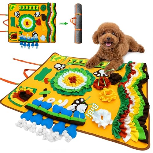 Snuffle Mat for Dogs Breed - Interactive Dog Toys for Boredom - Sniff mat - Mental Stimulation - Enrichment Toys- Slow Feed- Washable & Foldable (Yellow, X Large) - color: yellow, size: X Large